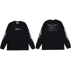 Gallery Dept. Flame Sleeve & LA Address Logo Long Sleeve T-Shirt - Black
