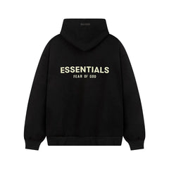 Fear Of God Essentials Gold Tone Back Logo Oversized Hoodie Black