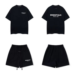 Fear Of God Essentials T‑Shirt Fleece Shorts Summer Set Black