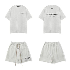 Fear Of God Essentials T‑Shirt Fleece Shorts Summer Set Light Oat Heather