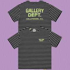 Gallery Dept. Striped Hollywood Logo Short Sleeve T-Shirt - Black/White
