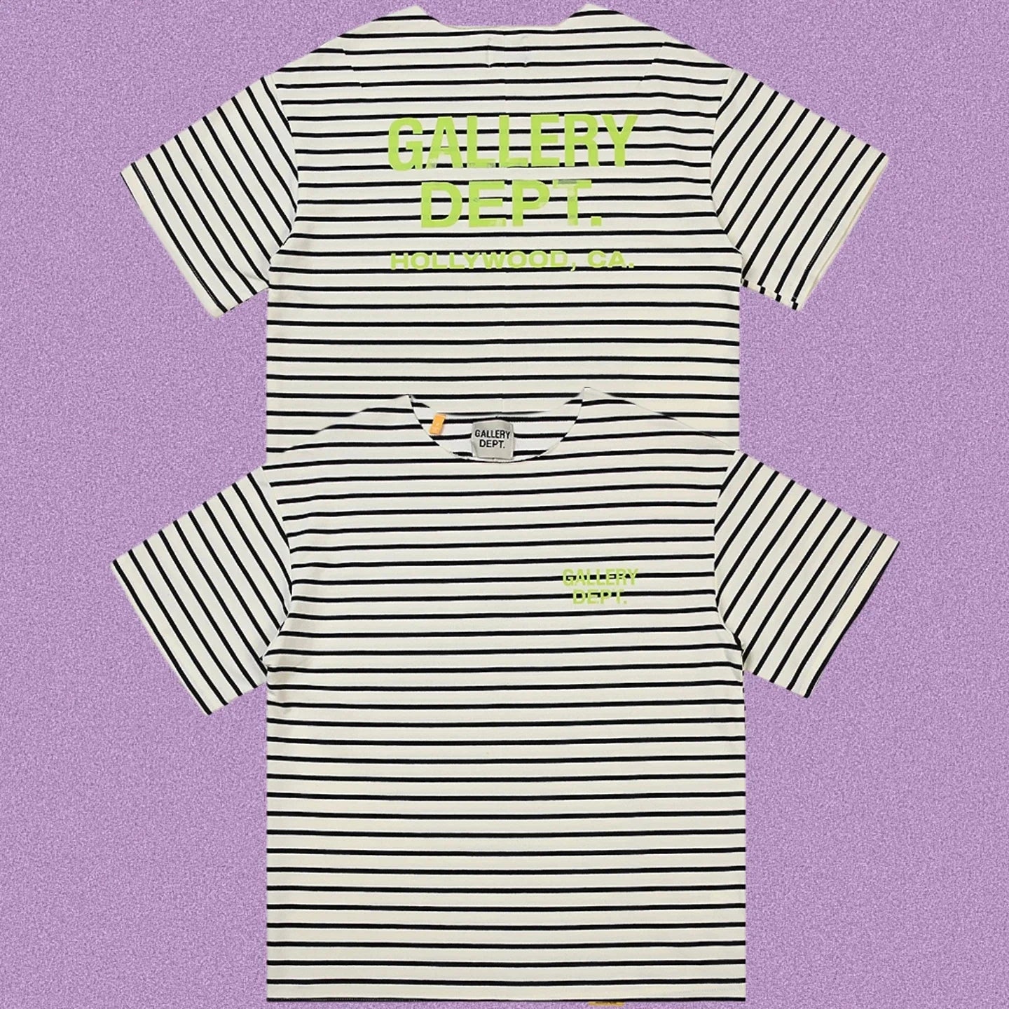 Gallery Dept. Striped Hollywood Logo Short Sleeve T-Shirt - Grey/White
