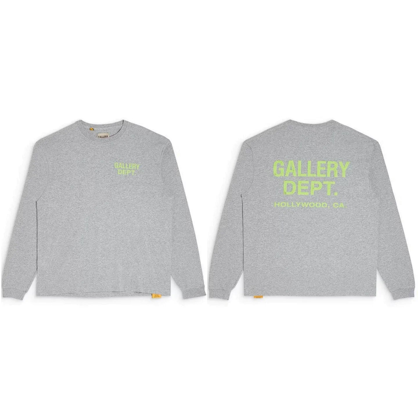 Gallery Dept. Hollywood Logo Long Sleeve T-Shirt - Light Grey/Neon Yellow