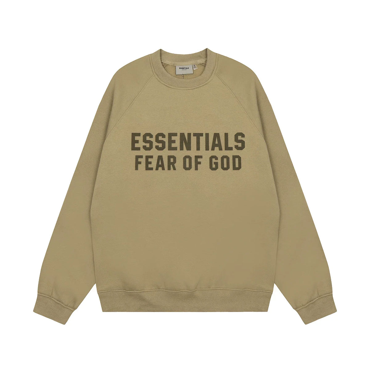 Fear Of God Essentials Double‑Line Plush Crewneck Sweatshirt Khaki