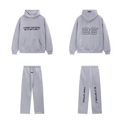 Fear Of God Essentials 26 Graphic Hoodie & Straight‑Leg Pants Set Light Grey