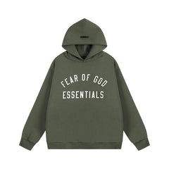 Fear Of God Essentials Vintage Letter Print Pullover Hoodie Olive Green
