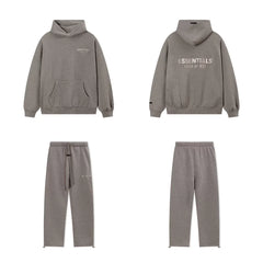 Fear Of God Essentials Hot Stamped Double Line Hoodie & Straight Pants Set Heather Grey