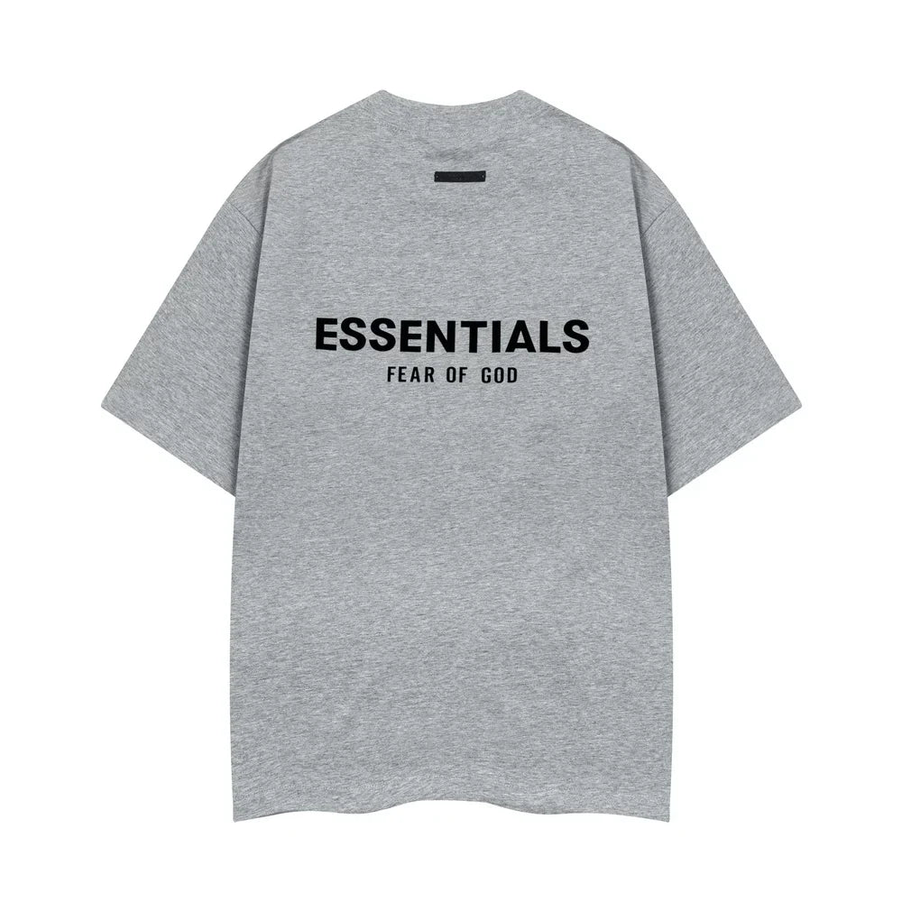 Fear Of God Essentials Double Line Back Logo Oversized T‑Shirt Medium Heather Grey